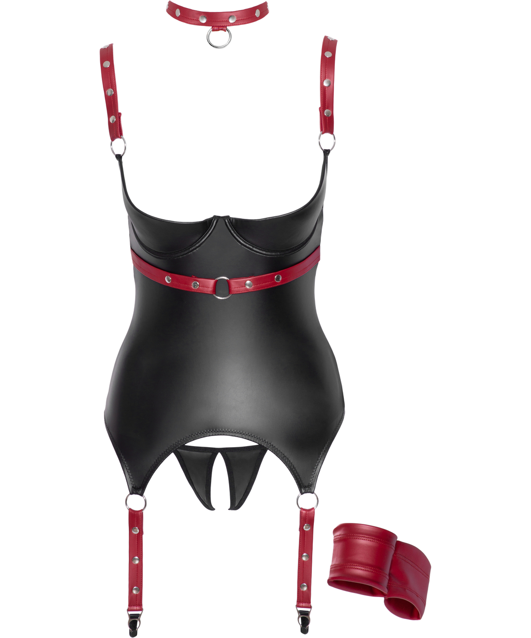 Cottelli Lingerie Bondage черная матовая грация с красными ремнями