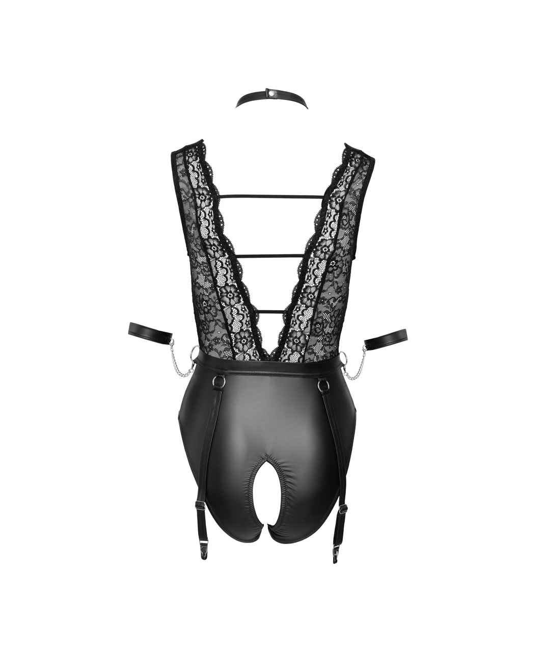 Cottelli Lingerie Bondage black matte look & lace crotchless bodysuit