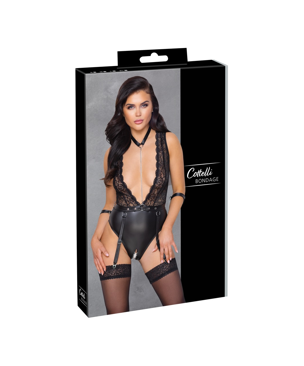 Cottelli Lingerie Bondage black matte look & lace crotchless bodysuit