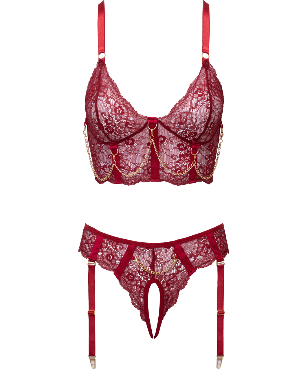 Cottelli Lingerie Camellia red lingerie set with chains
