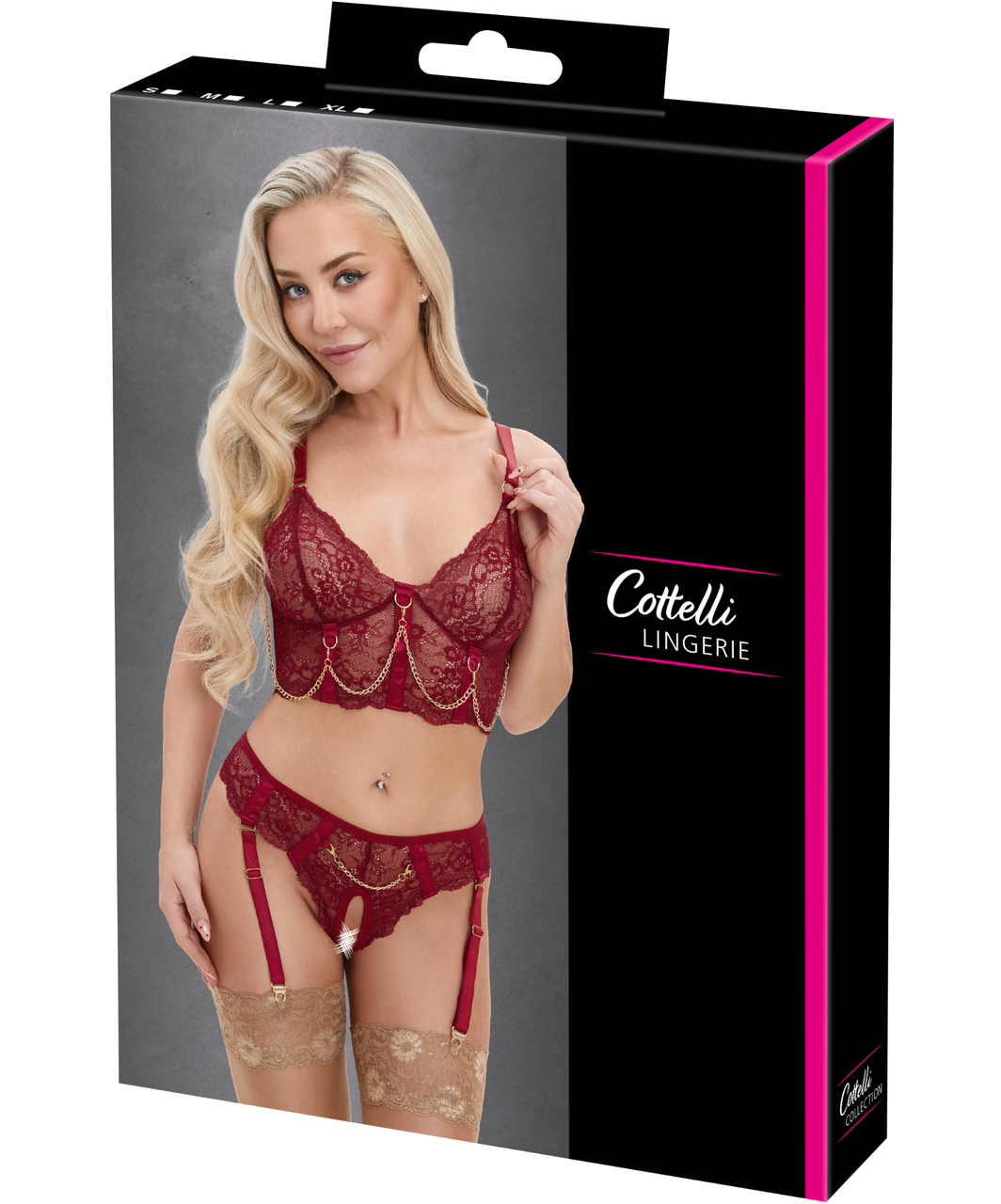 Cottelli Lingerie Camellia red lingerie set with chains