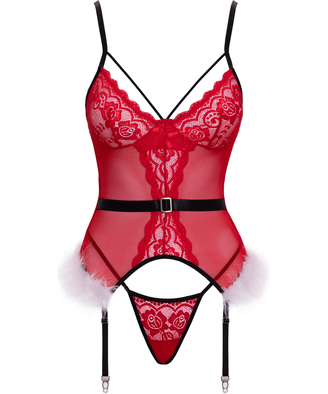 Cottelli Lingerie Krissy czerwony przezroczysty gorset i stringi