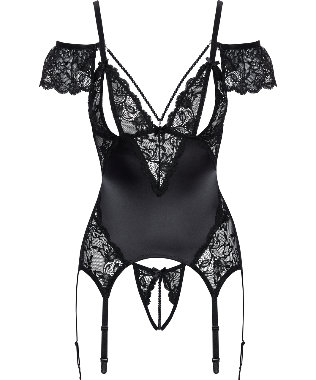 Cottelli Lingerie Nerona black matte look basque & crotchless string