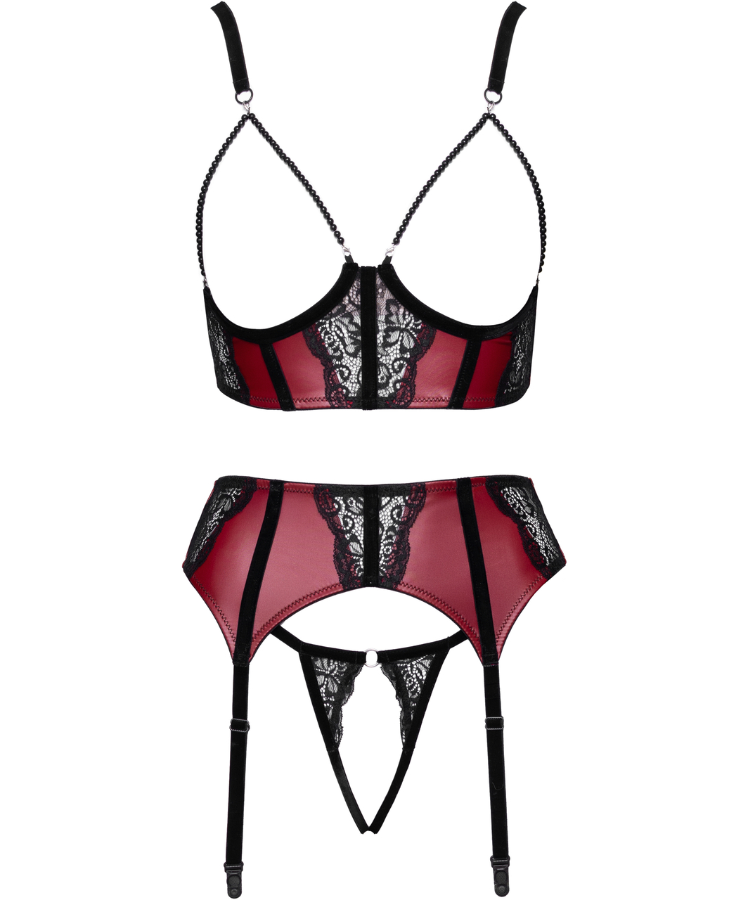 Cottelli Lingerie Noctyra sarkanmelns atvērts apakšveļas komplekts