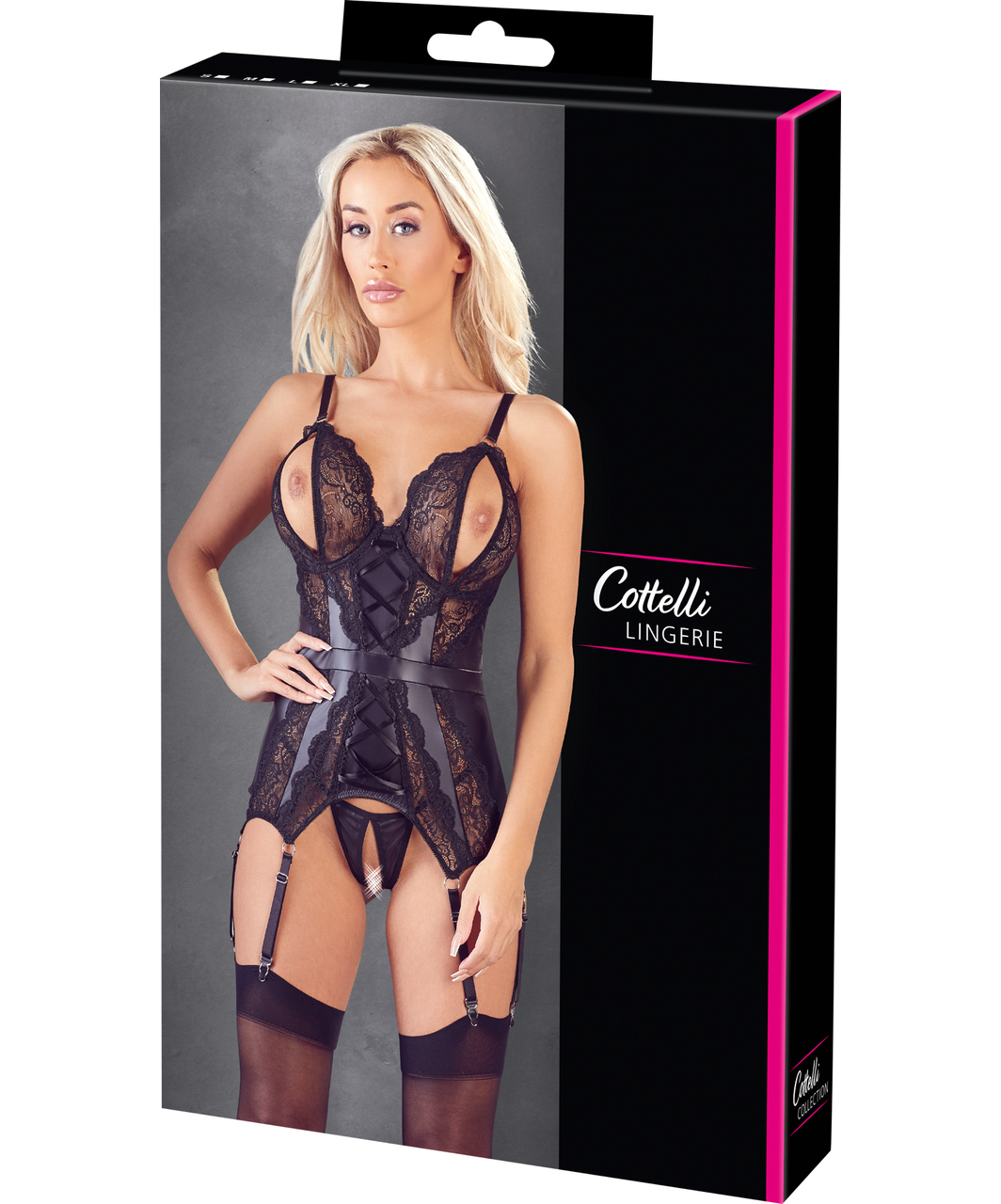 Cottelli Lingerie Noirette mustast pitsist korsett stringidega