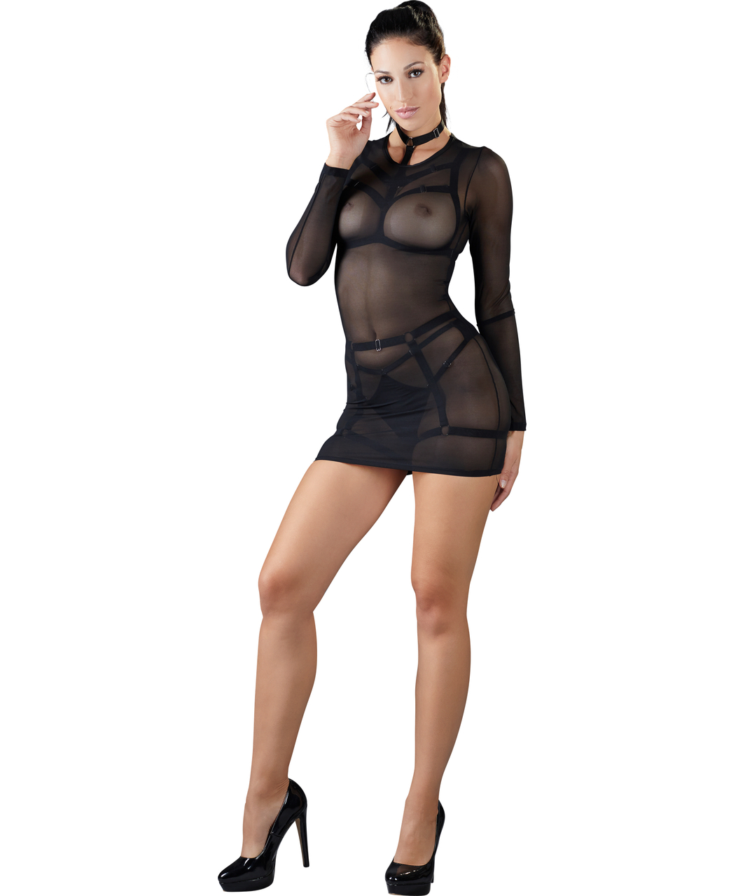 Cottelli Lingerie Noirmika krūtinės apraišai ir kojinių diržas su siaurikėmis