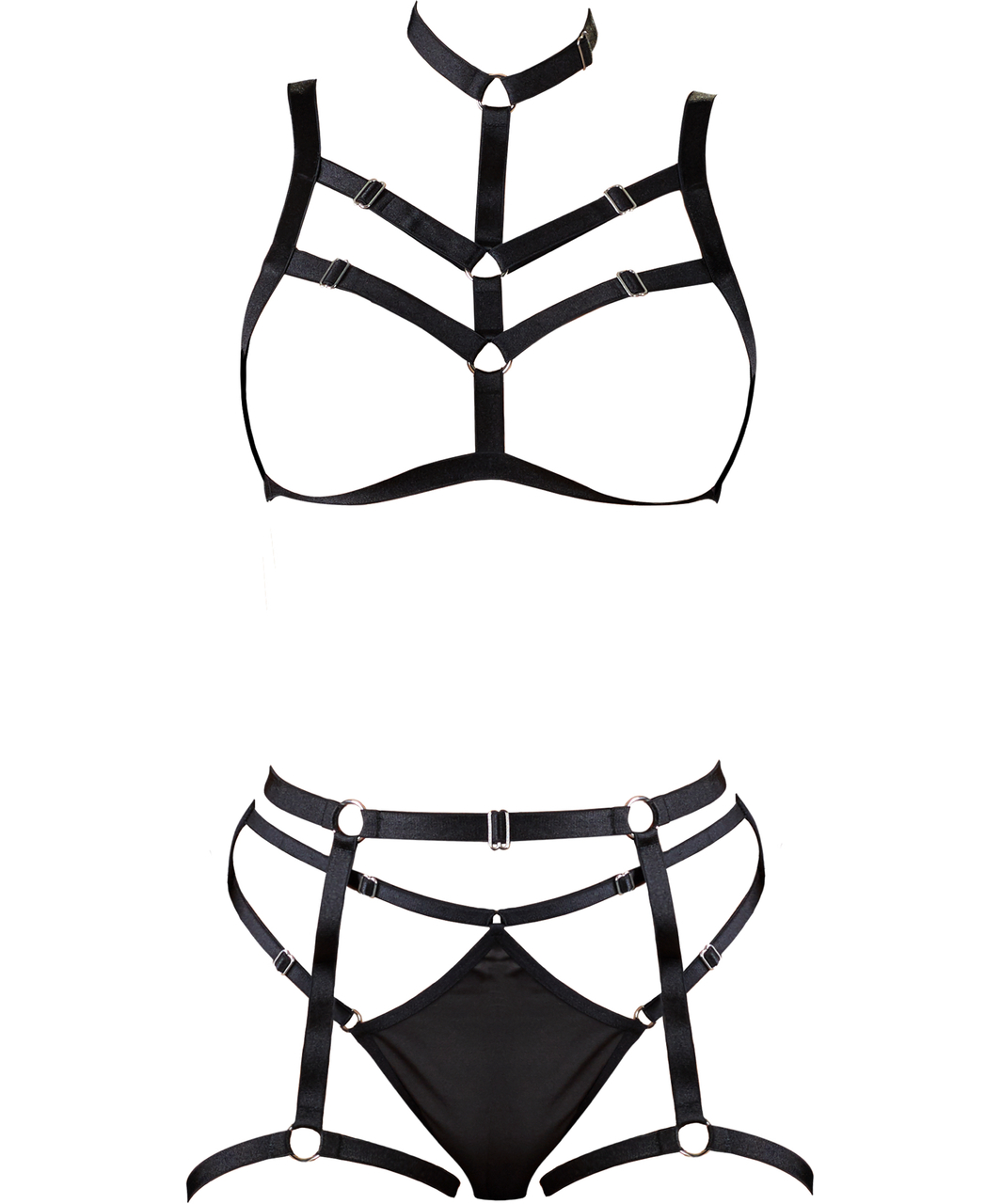 Cottelli Lingerie Noirmika krūtinės apraišai ir kojinių diržas su siaurikėmis