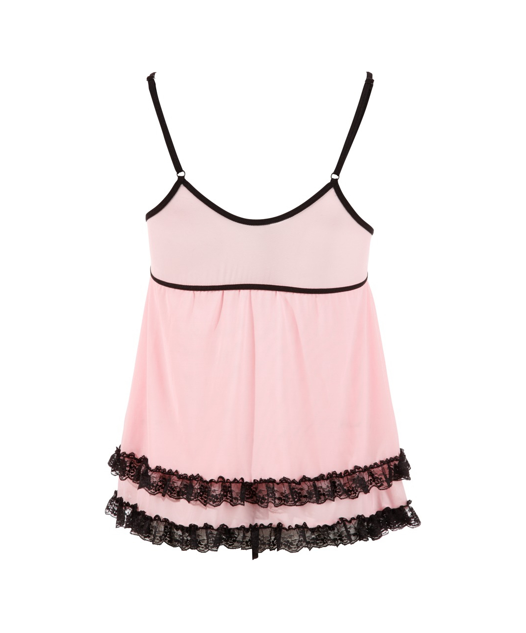 Cottelli Lingerie pink sheer mesh babydoll with black lace ruffles