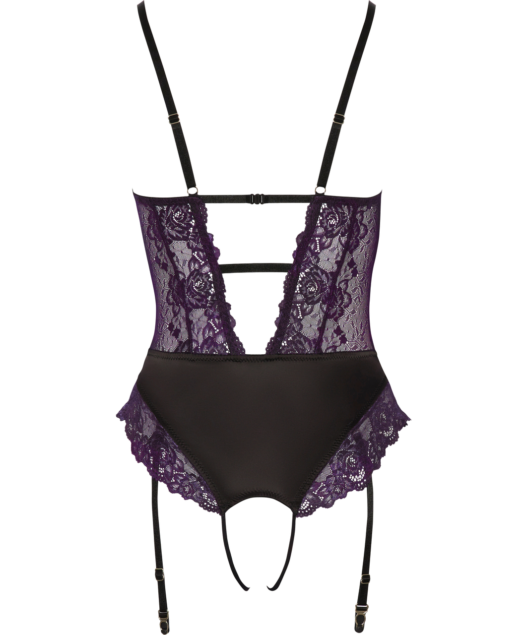 Cottelli Lingerie purple lace crotchless suspender bodysuit
