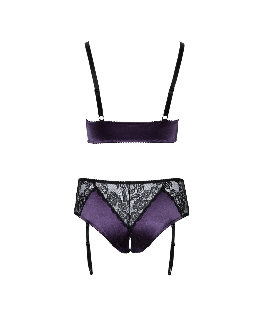 Cottelli Lingerie purple suspender lingerie set with black lace