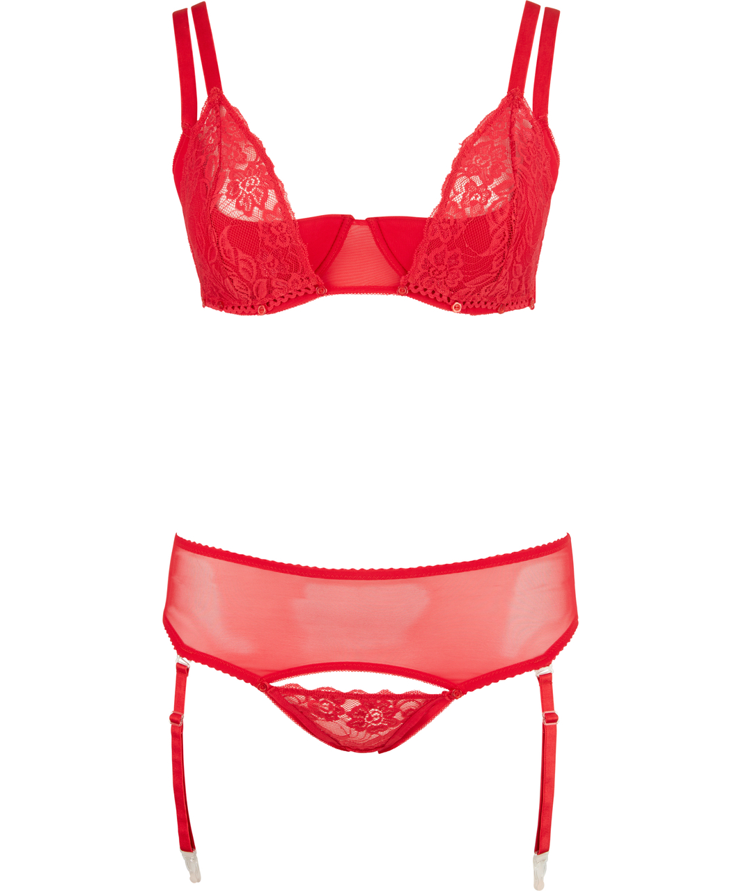 Cottelli Lingerie czerwony komplet bielizny z otwartym biustonoszem