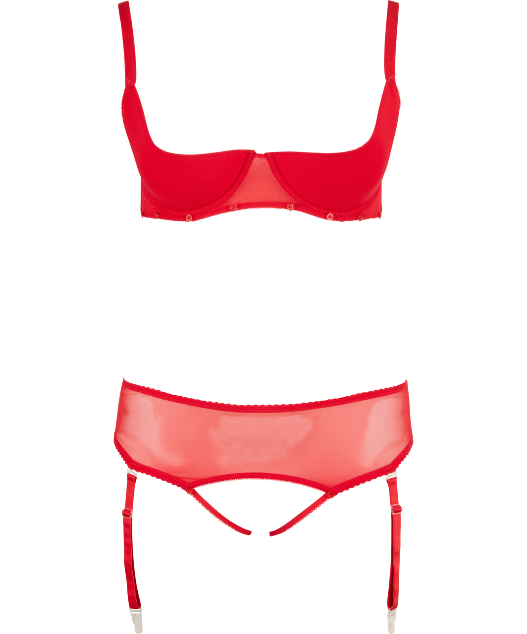Cottelli Lingerie czerwony komplet bielizny z otwartym biustonoszem