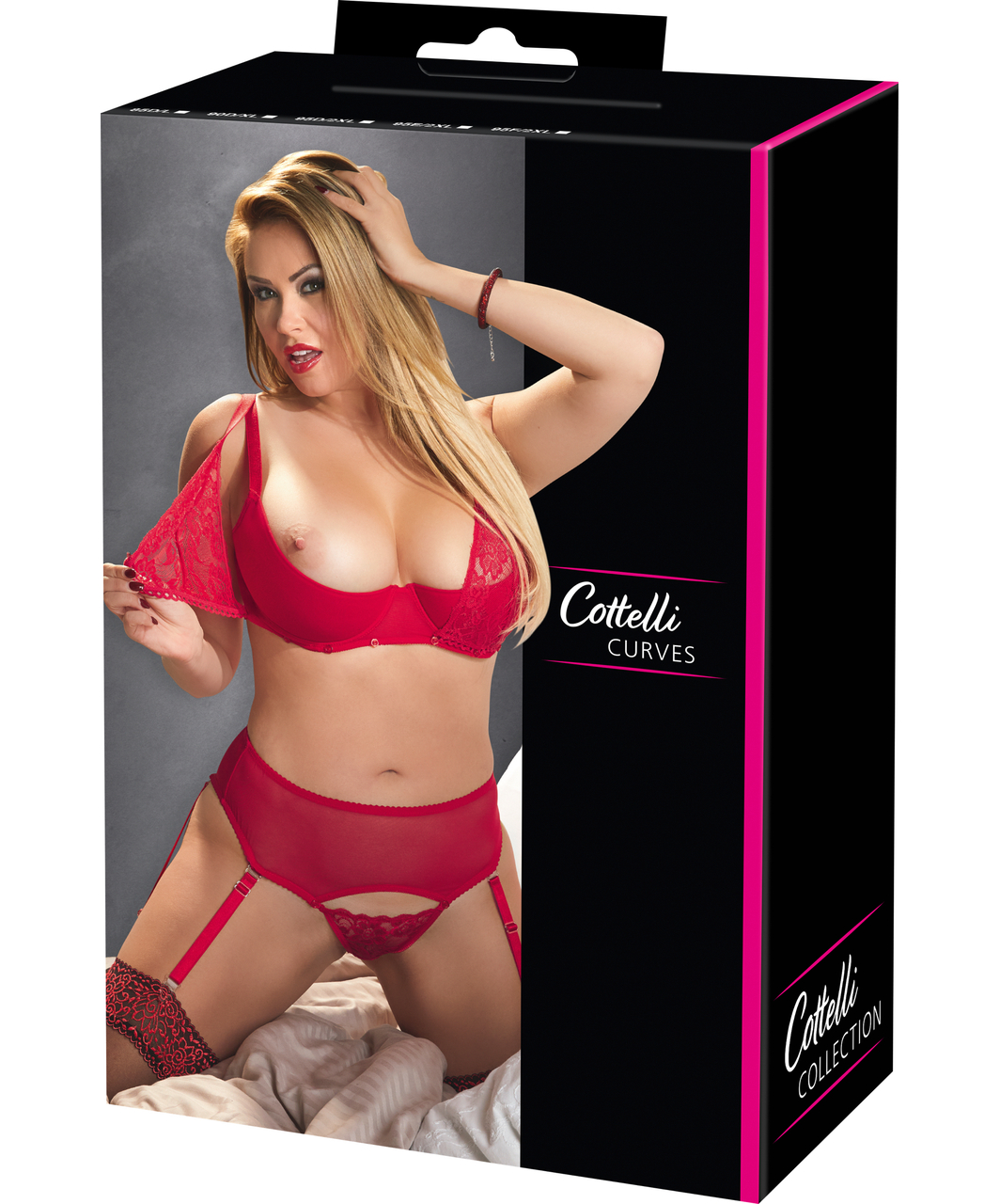 Cottelli Lingerie czerwony komplet bielizny z otwartym biustonoszem