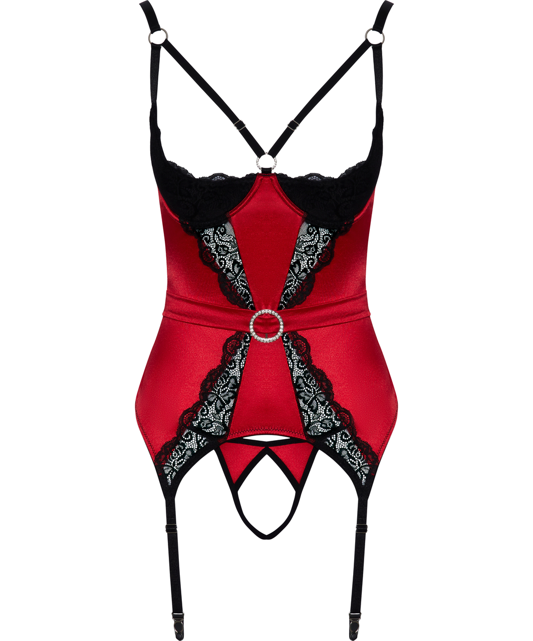 Cottelli Lingerie punane avatud korsett stringidega
