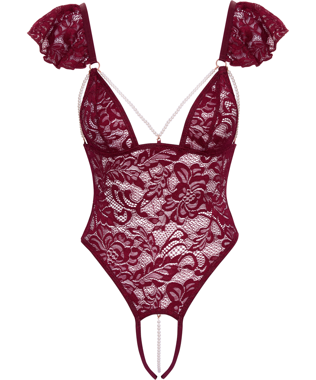Cottelli Lingerie Rubelixa burgundiapunane pitsist avatud jalgevahega bodi