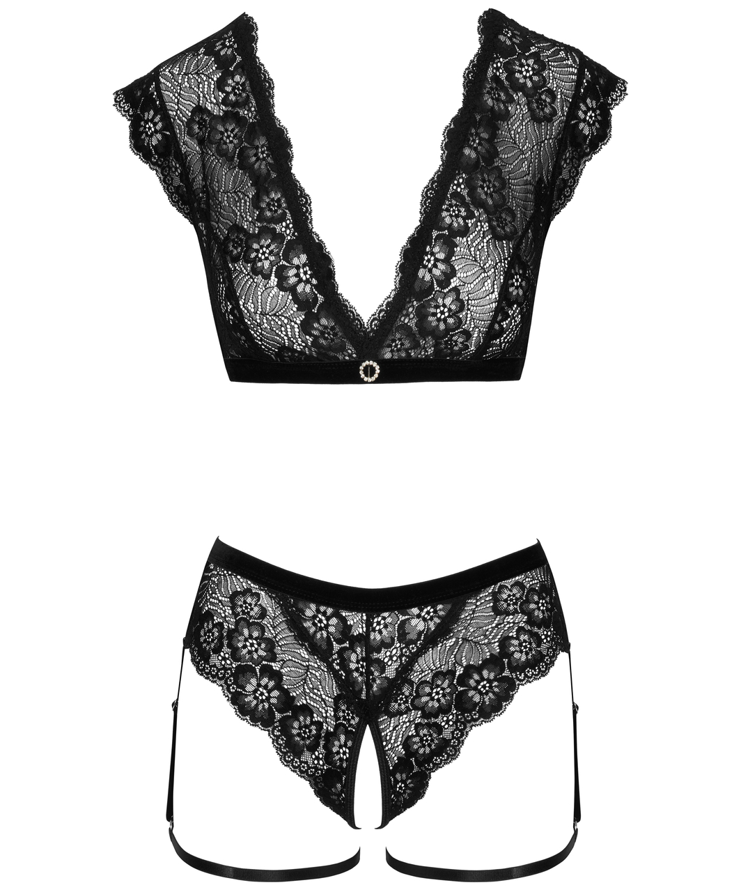 Cottelli Lingerie melns mežģīņu apakšveļas komplekts ar šķēlumu