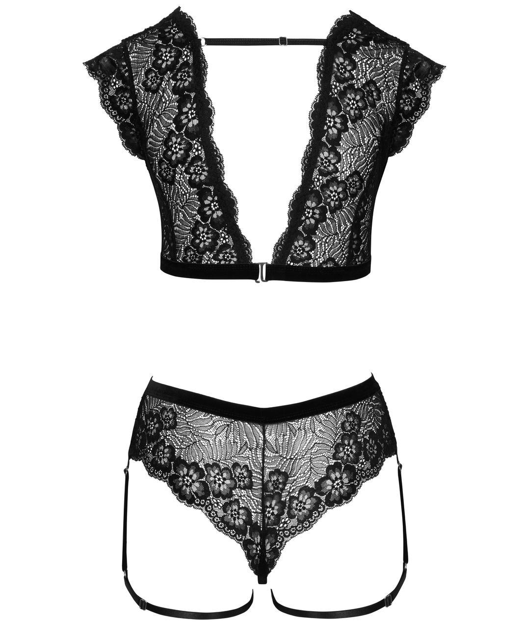 Cottelli Lingerie melns mežģīņu apakšveļas komplekts ar šķēlumu