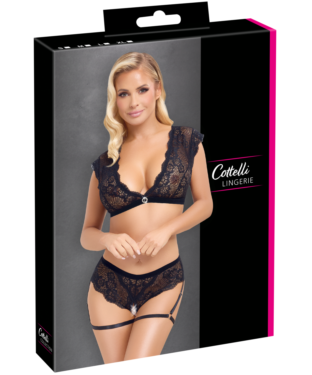 Cottelli Lingerie melns mežģīņu apakšveļas komplekts ar šķēlumu