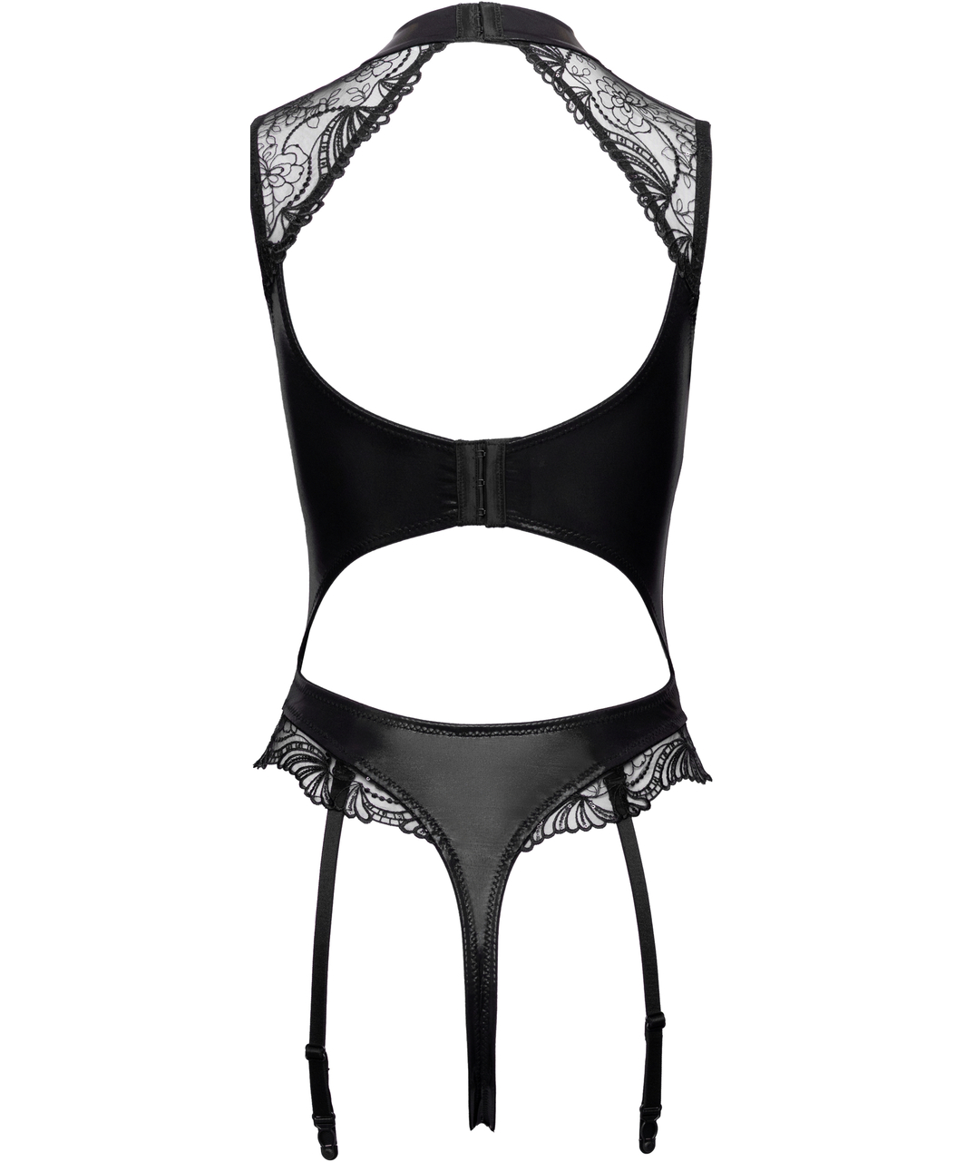 Cottelli Lingerie Sulina mustast läikega avatud jalgevahega bodi