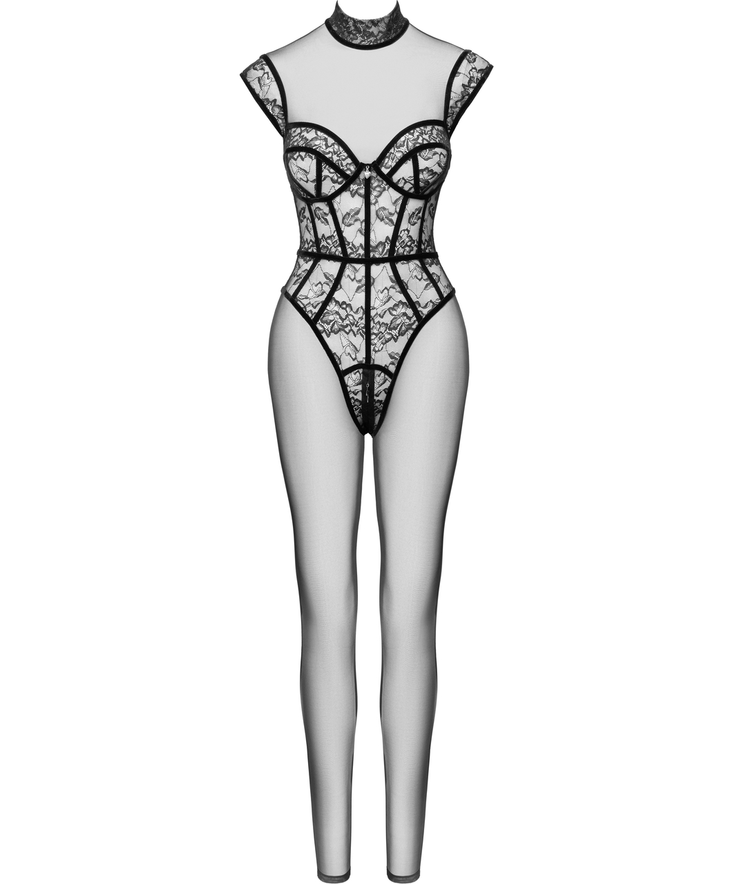 Cottelli Lingerie Terilyka czarny prześwitujący bodystocking