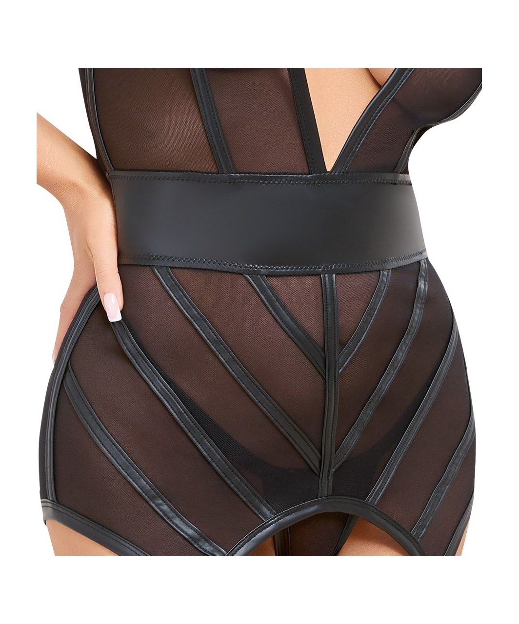 Cottelli Lingerie melns tīkliņauduma korsešu krekliņš ar stringiem