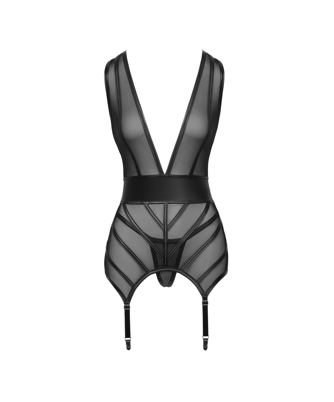 Cottelli Lingerie melns tīkliņauduma korsešu krekliņš ar stringiem