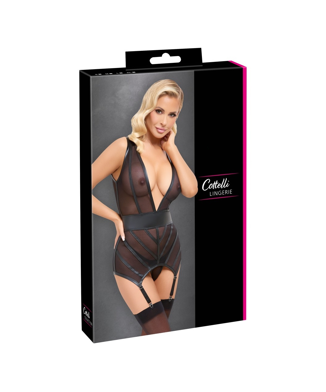 Cottelli Lingerie melns tīkliņauduma korsešu krekliņš ar stringiem