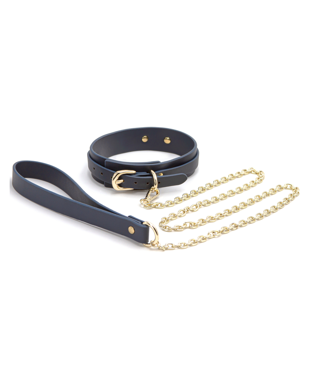 NS Novelties navy blue faux leather collar with leash