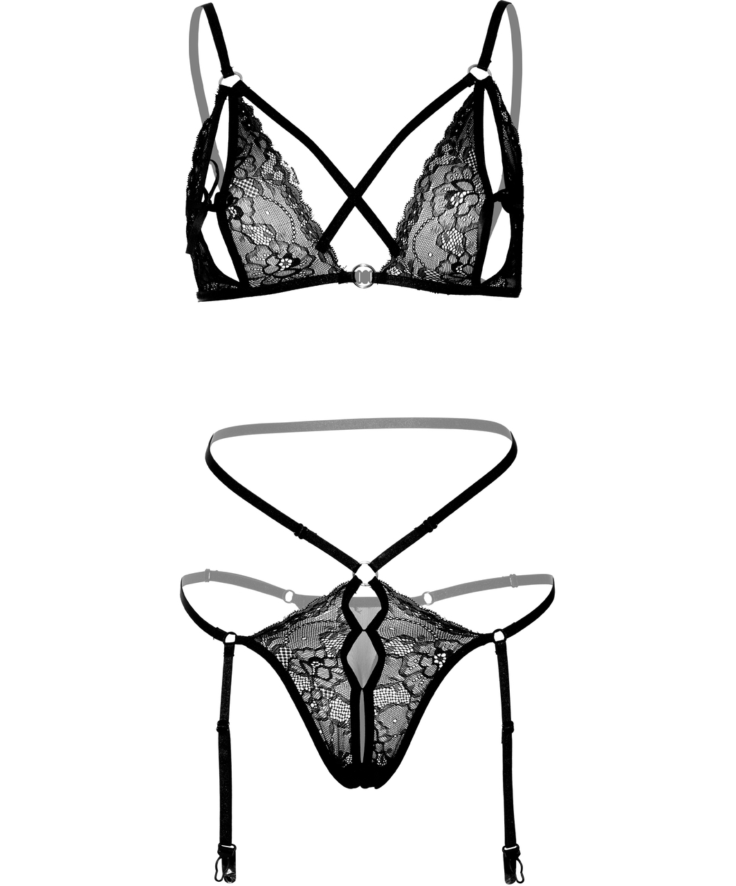 Daring Intimates комплект черного кружевного нижнего белья с подвязками