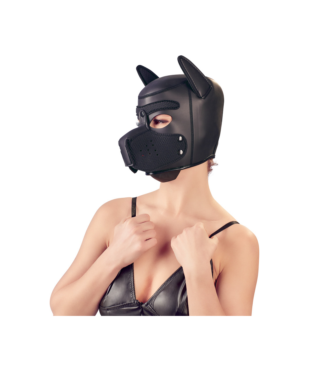 Darkness melna neoprēna suņa maska ar uzpurni