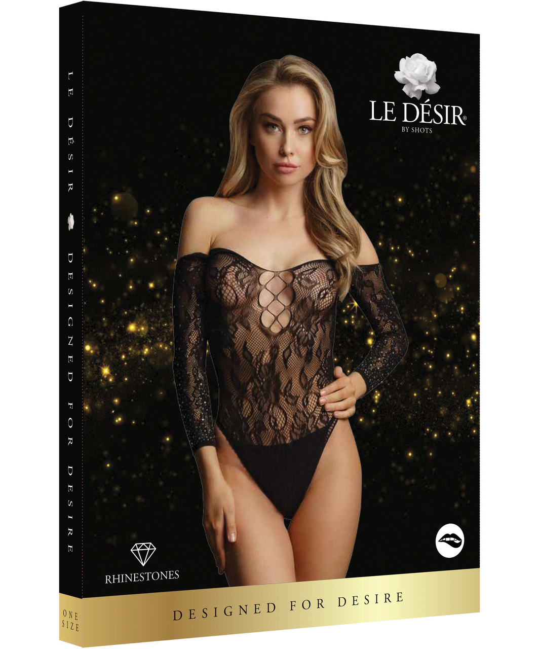 Le Désir black net bodysuit with rhinestone sleeves