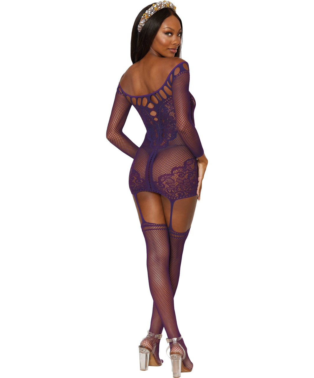 Dreamgirl purple net garter dress bodystocking