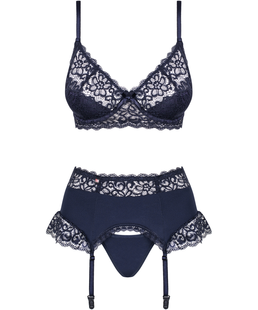 Obsessive dark blue lace lingerie set