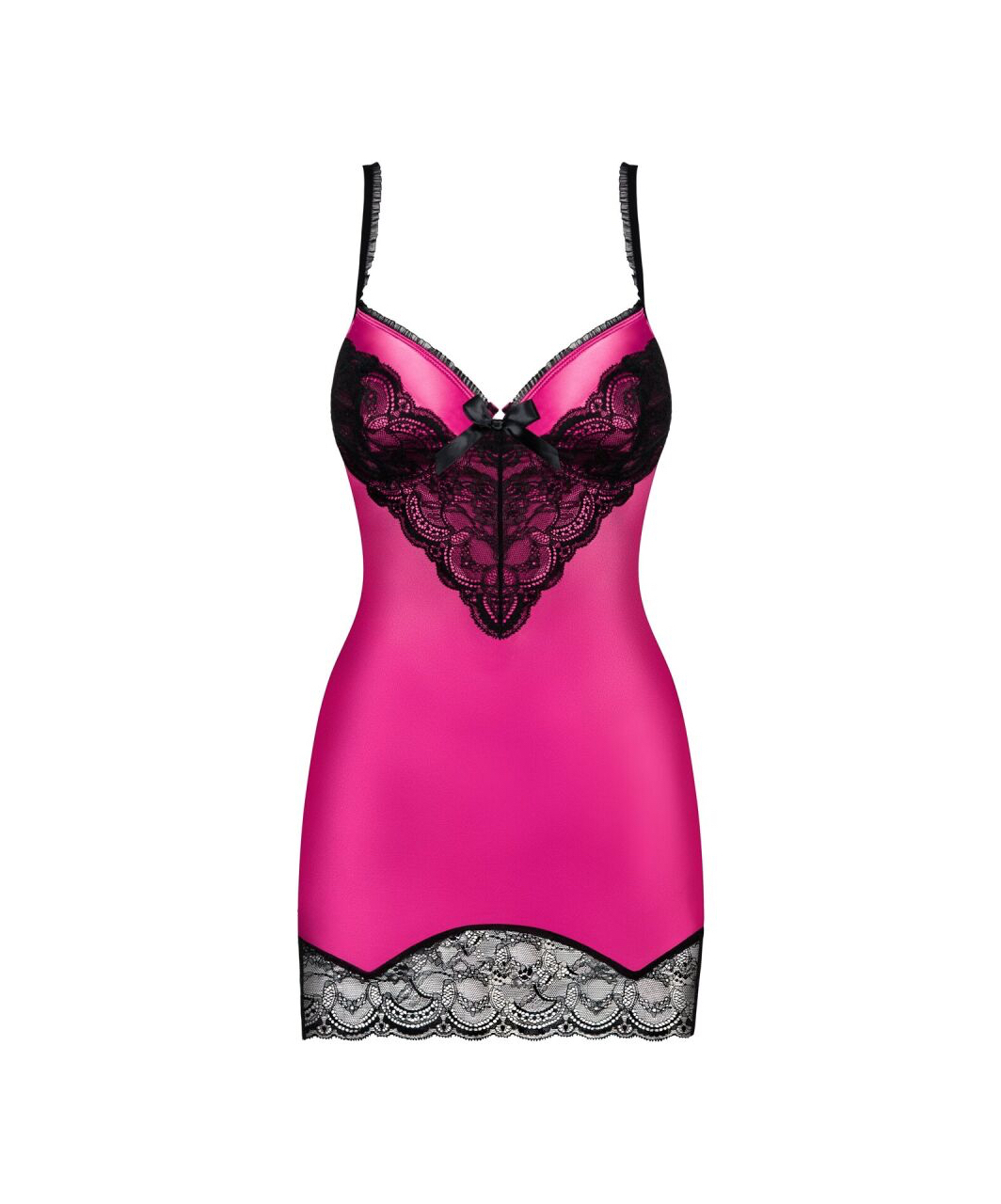 Obsessive pink satin chemise with black lace