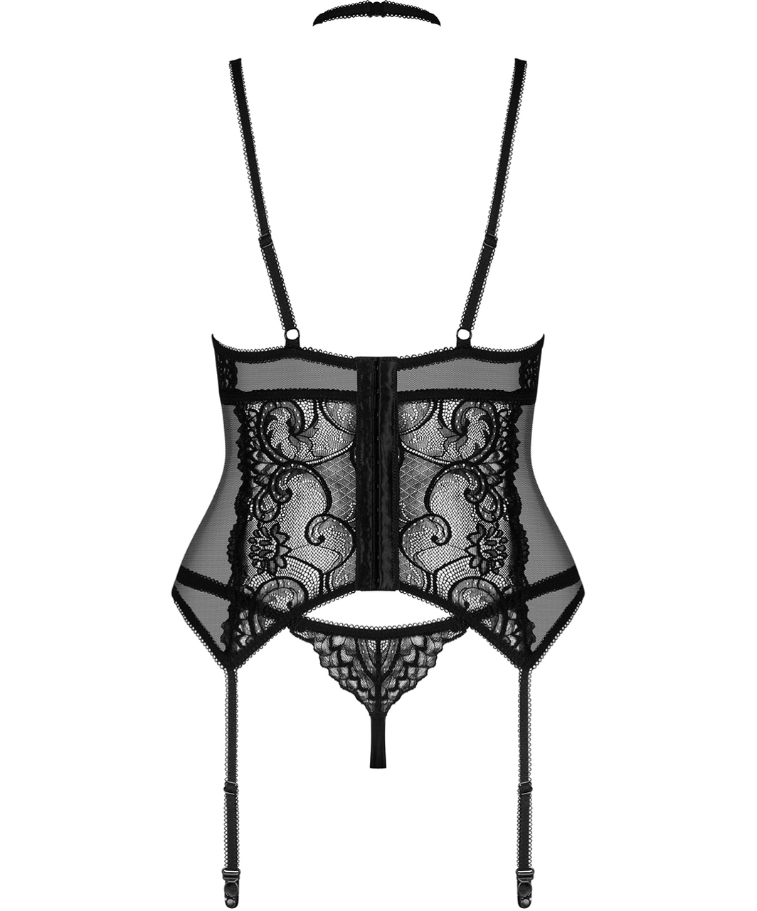 Obsessive Elizenes black sheer mesh & lace basque with string