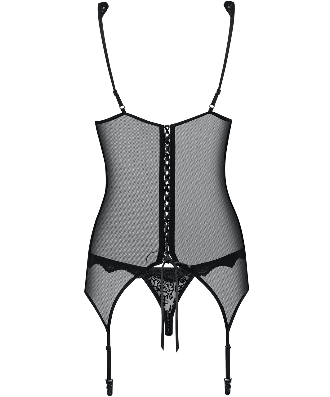 Obsessive black sheer mesh basque with string