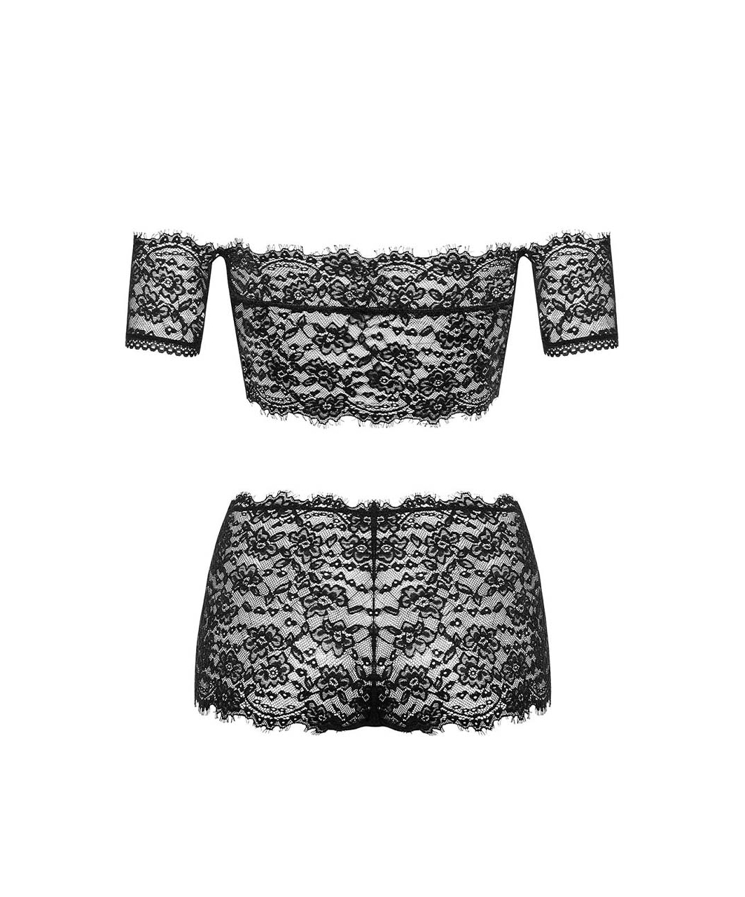 Obsessive Espanita black lace crop top & shorts