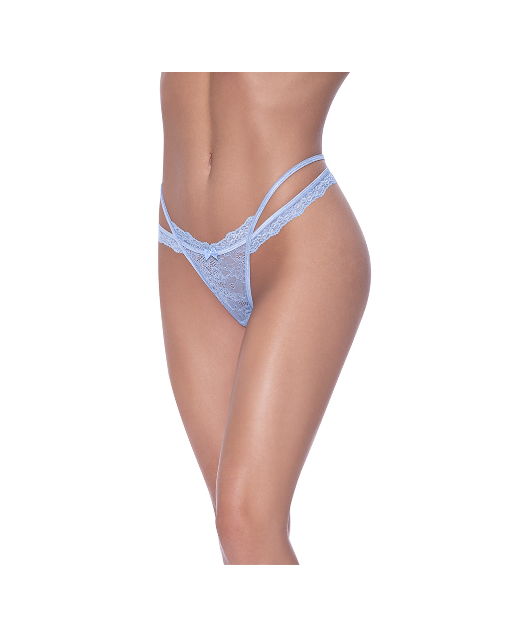 Exposed periwinkle crotchless string