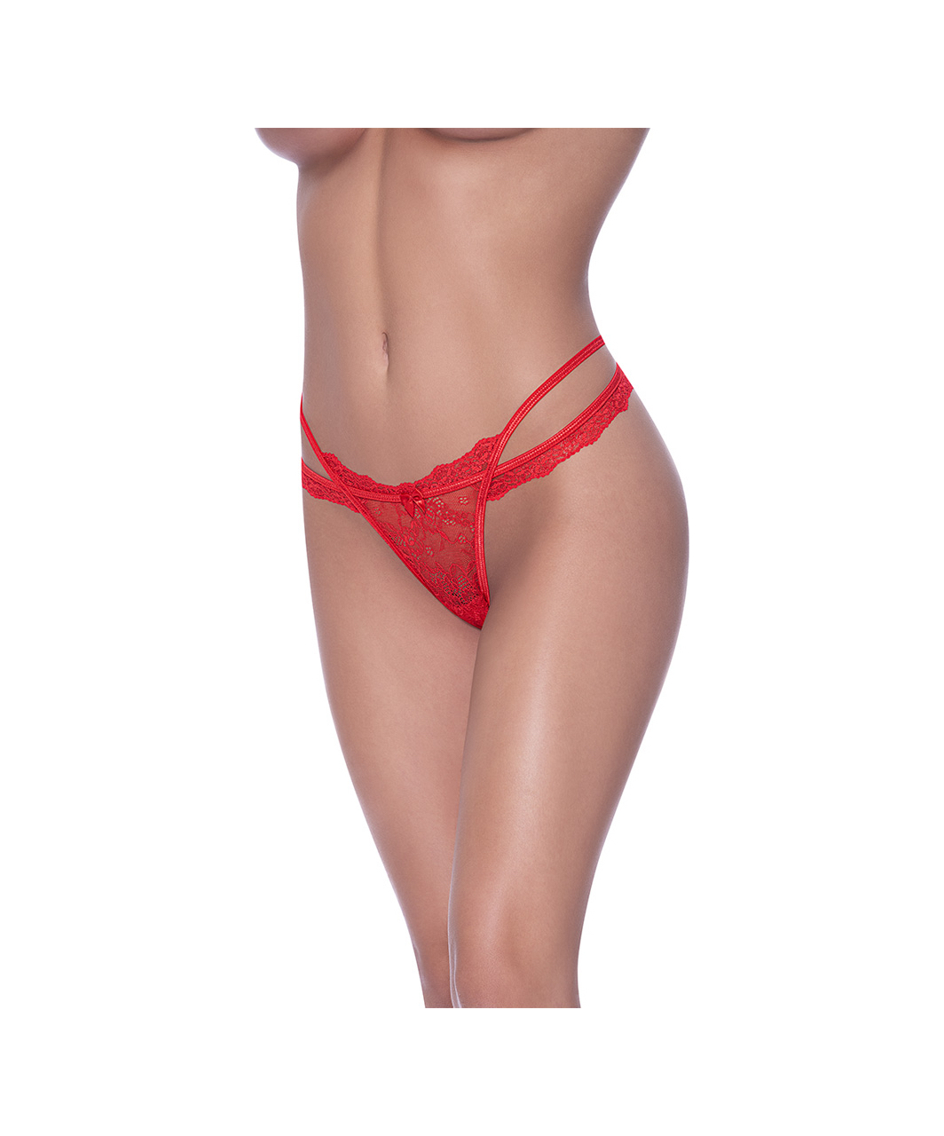 Exposed red crotchless string