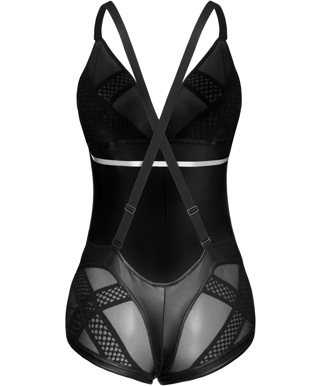 Noir Handmade black matte look bodysuit with sheer inserts