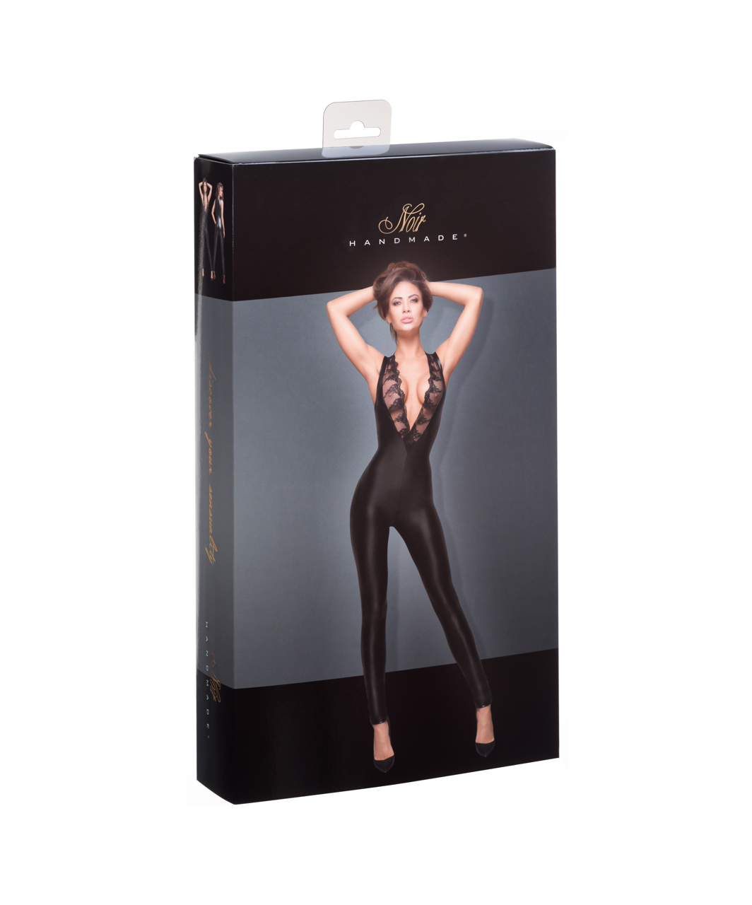 Noir Handmade black matte look low cut catsuit