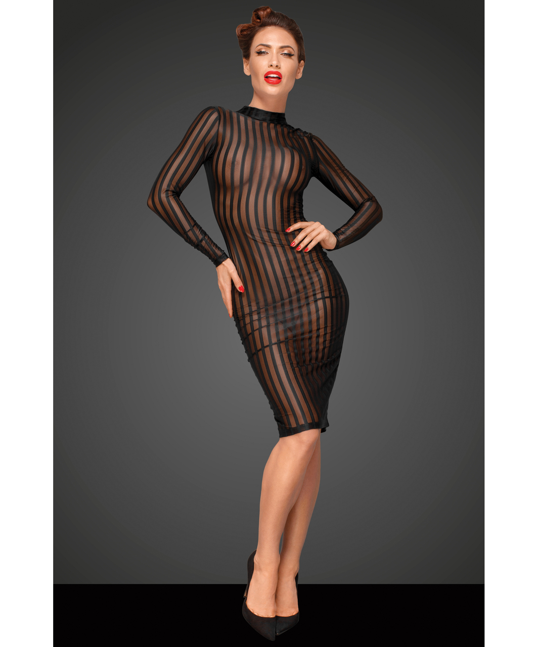 Noir Handmade black striped sheer mesh tube dress