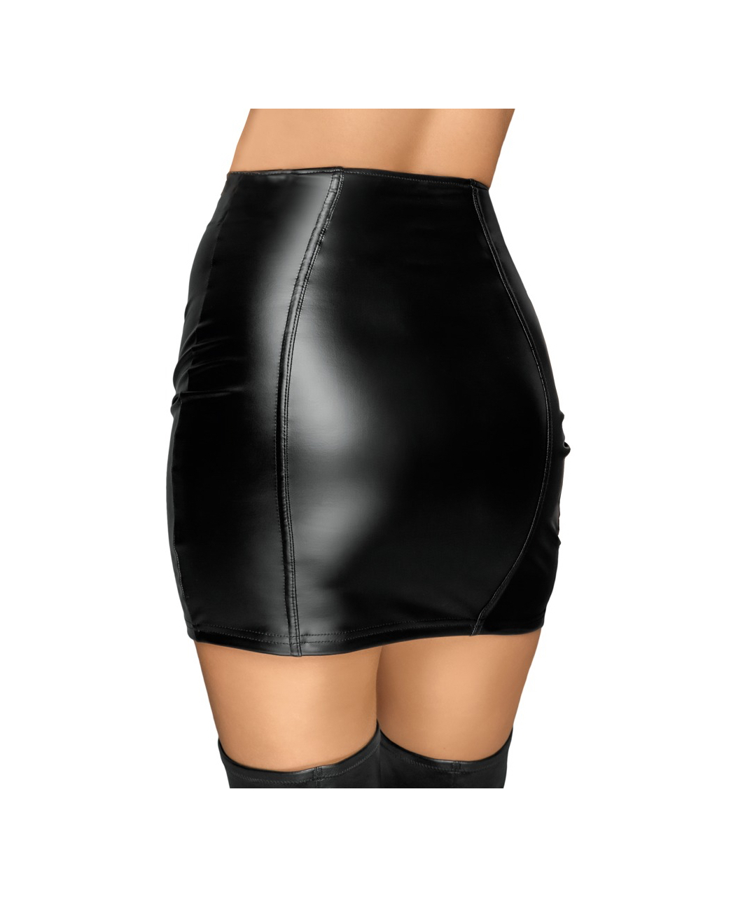 Noir Handmade black matte look mini skirt with press studs