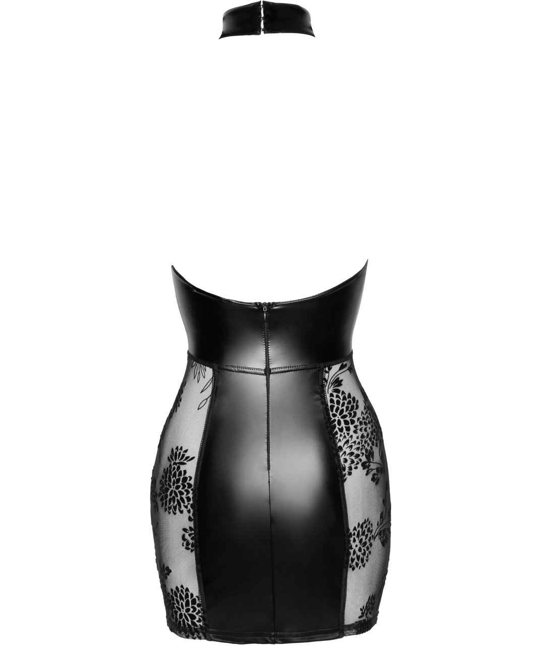 Noir Handmade juoda matinė mini suknelė aplink kaklą iš permatomo tinklelio