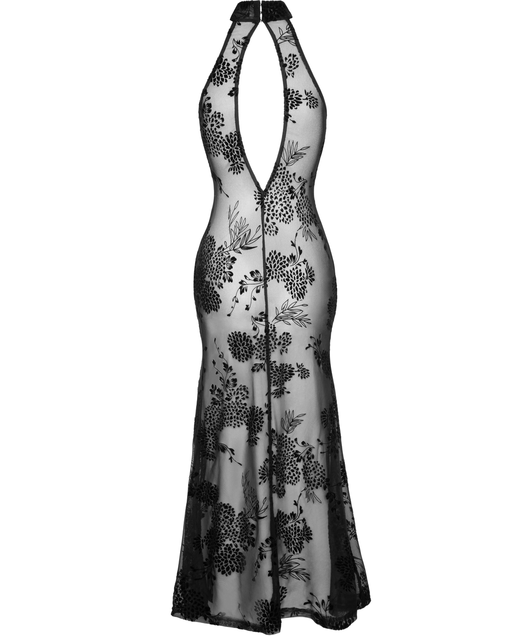 Noir Handmade black sheer mesh dress with flock print