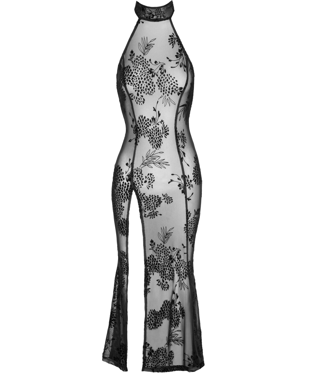 Noir Handmade juoda suknelė iš permatomo tinklelio su aplikacijomis