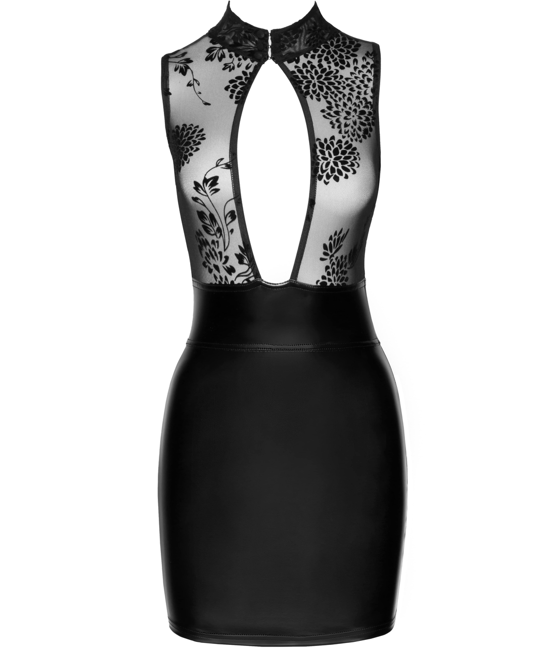 Noir Handmade black matte look & sheer mesh mini dress