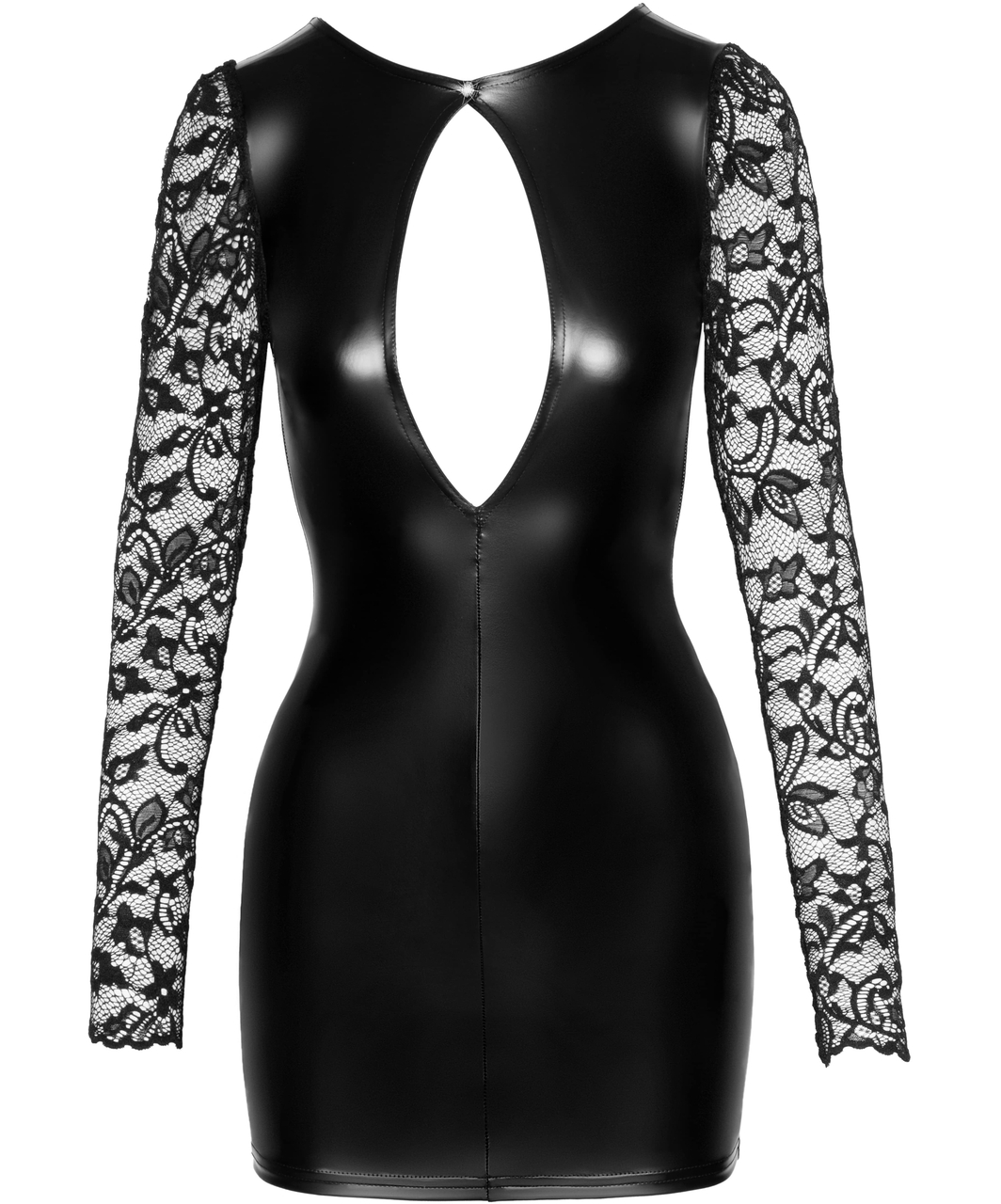 Noir Handmade juoda matinė mini suknelė nėriniuotomis rankovėmis