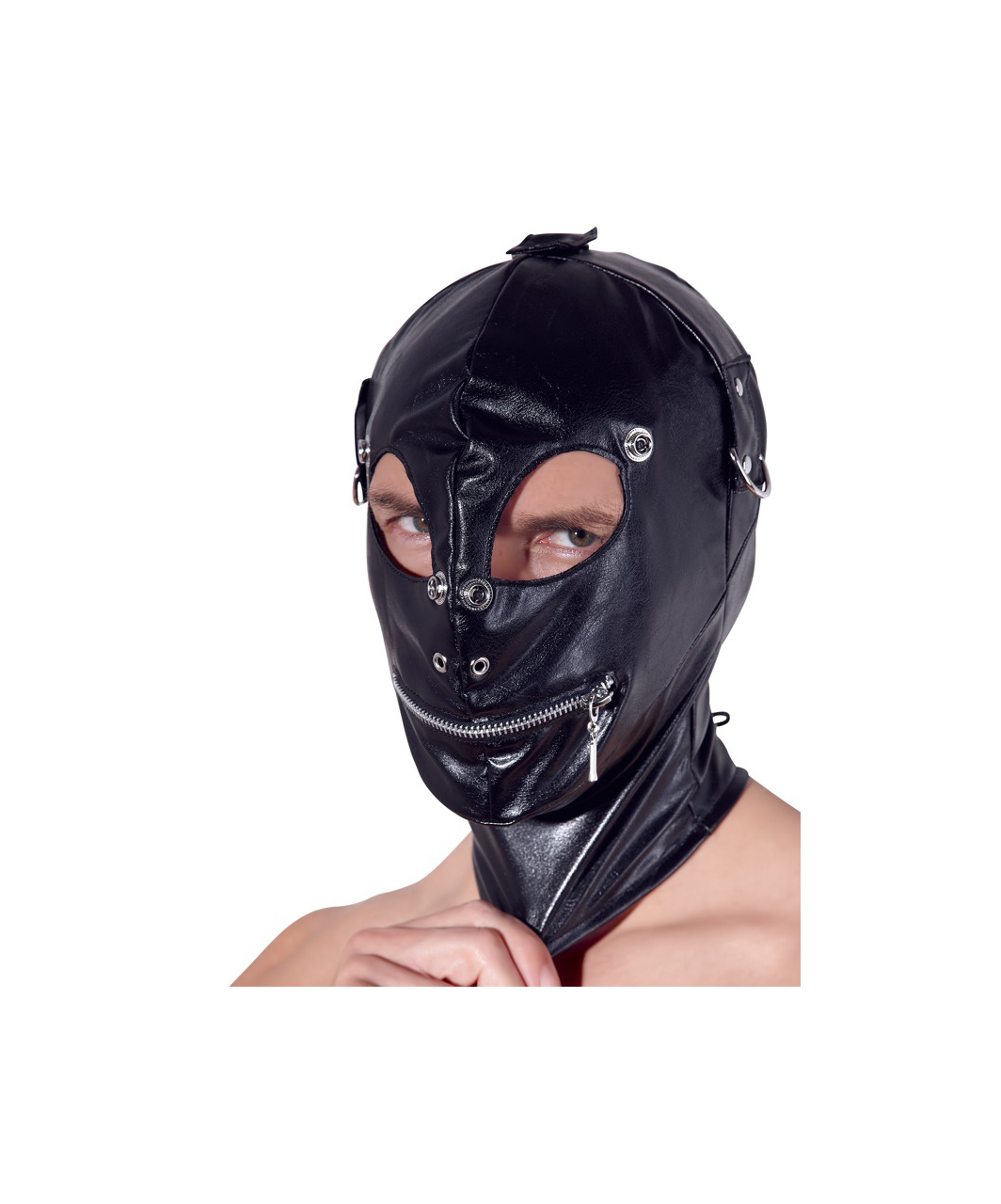 Fetish Collection черная маска из искусственной кожи с отверстиями
