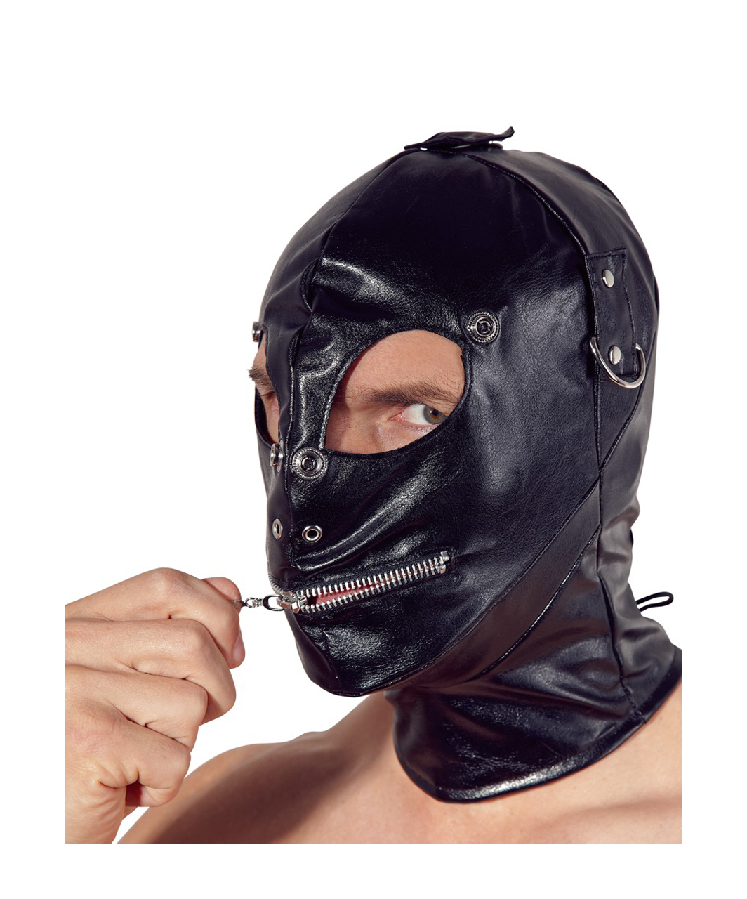Fetish Collection черная маска из искусственной кожи с отверстиями